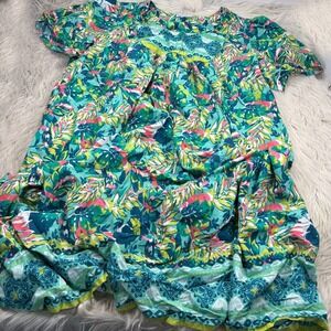 Only Necessities Women's 5X Tropical Floral Mumu Night Gown Dress Pockets